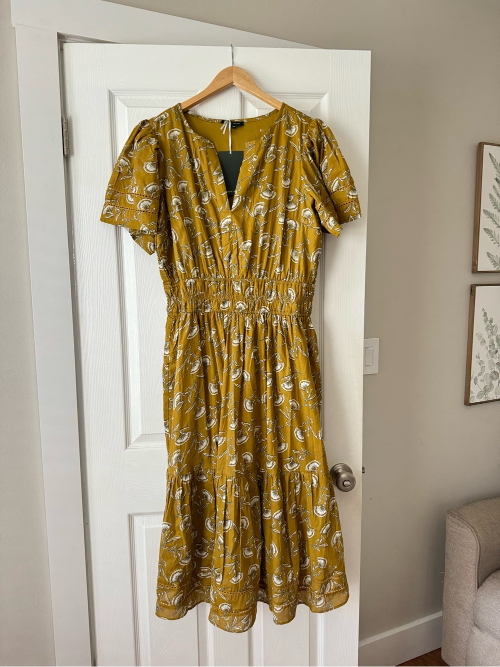 Anthropologie Brand Meadow Rhodes Mustard Floral Maxi Dress